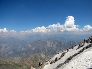 Uzbekistan hiking trekking in Ugam-Chatkal national park to the peak of mountain Big Chimgan 