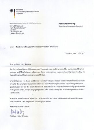 feedback by Embassy of Germany in Tashkent